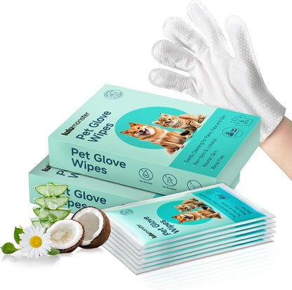 Pet Glove Wipes for Dogs and Cats [Individually Wrapped][Hypoallergenic Cleaning & Deodorising] Glove Bathing Wipes Moisture-rich Thickened Gloves for Daily Care, Traveling, Rinse Free Grooming Wipes