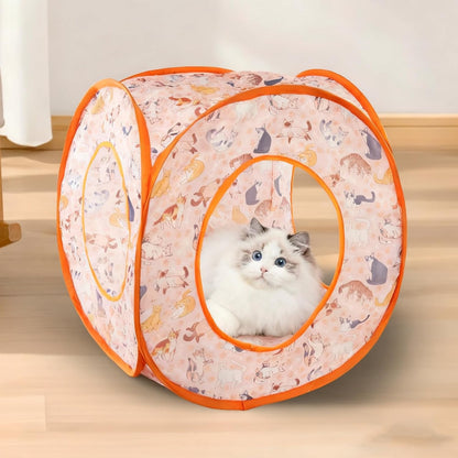 Andiker Small Cat Tents for Indoor Cats, Summer Fruit Patten 15" Foldable Cat Tube with 1 Plush Ball and 3 Holes Kitten Hide-and-Seek Toy to Relieve Boredom Also for Kitten Rabbits (Orange)