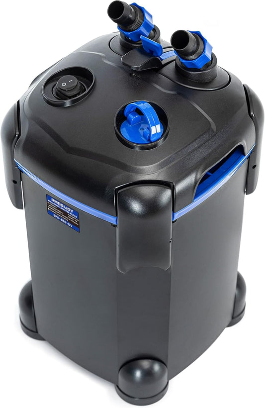 AMOSIJOY 225GPH Ultra-Quiet Canister Filter, 2-Stage External Aquarium Filter with Free Media for Large Fish Tanks and Aquariums