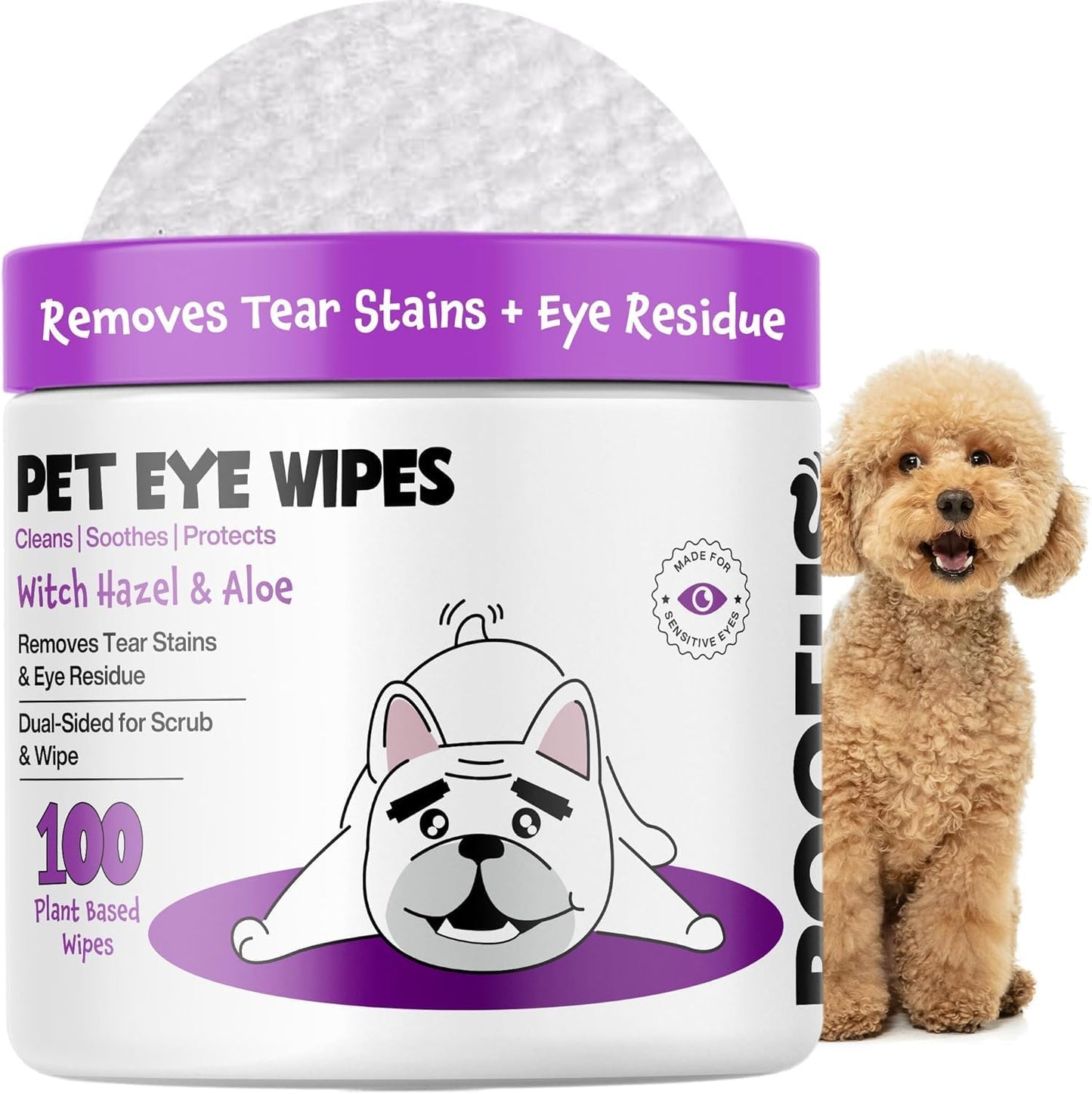 Dog Eye Wipes 100 Counts - Dog Tear Stain Remover for Dogs - Hypoallergenic Pet Eye Cleaner Wipes for Dogs & Cats