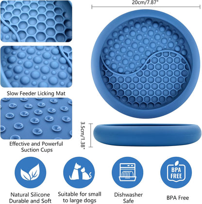 Dog Lick Bowl, Non-Slip Dog Slow Feeder Licking Mat Treat Dispenser, Interactive and Enrichment Toys, Boredom & Anxiety Reducer, BPA Free Silicone (Dark Blue, Large)