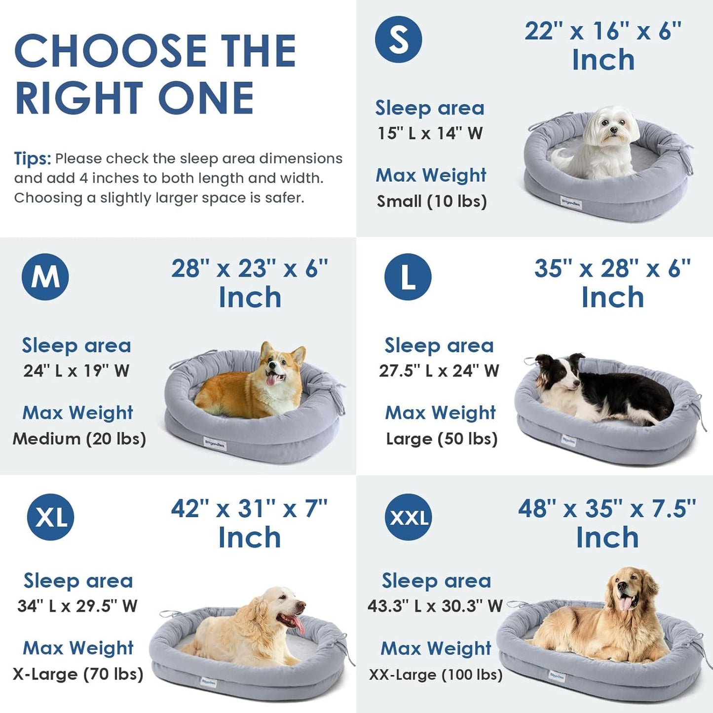 Orthopedic Dog Bed for Small Medium Size Dogs, Pet Sofa Bed with Egg Crate Foam, 4-Sided Bolster, Reversible Mattress, Removable Washable Cover & Anti-Slip Bottom, Light Gray