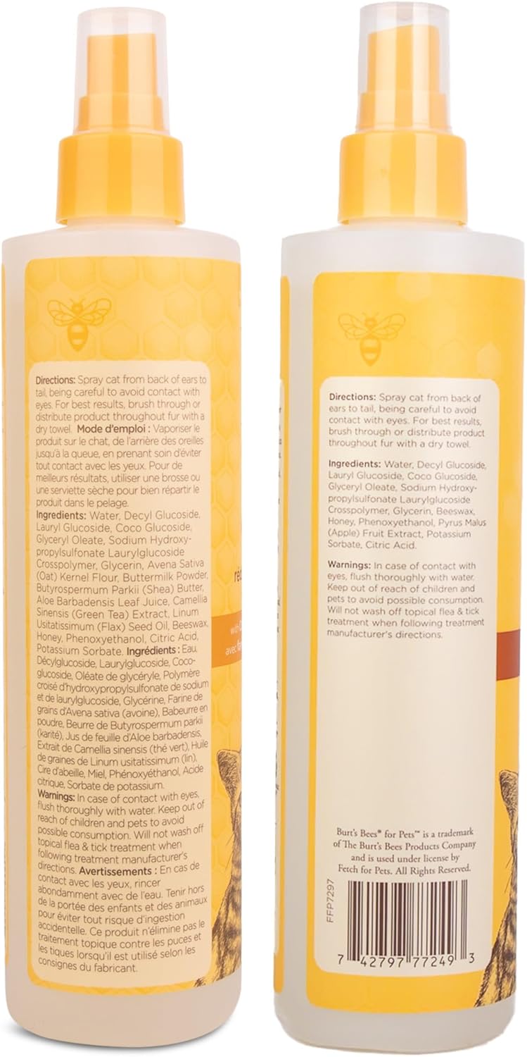 Burt's Bees for Pets Cats Grooming Bundle: Cat Dander Reducing Spray & Waterless Shampoo for Cats, 10oz, Naturally Derived Ingredients, Gentle Cat Cleaning
