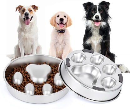 Slow Feeder Dog Bowls Stainless Steel with Non-Slip Silicone Base Metal Bowl 2 Cups Heavy Duty Large Capacity Slow Feed for Small, Medium, Large Breed Dogs to Slow Down Eating