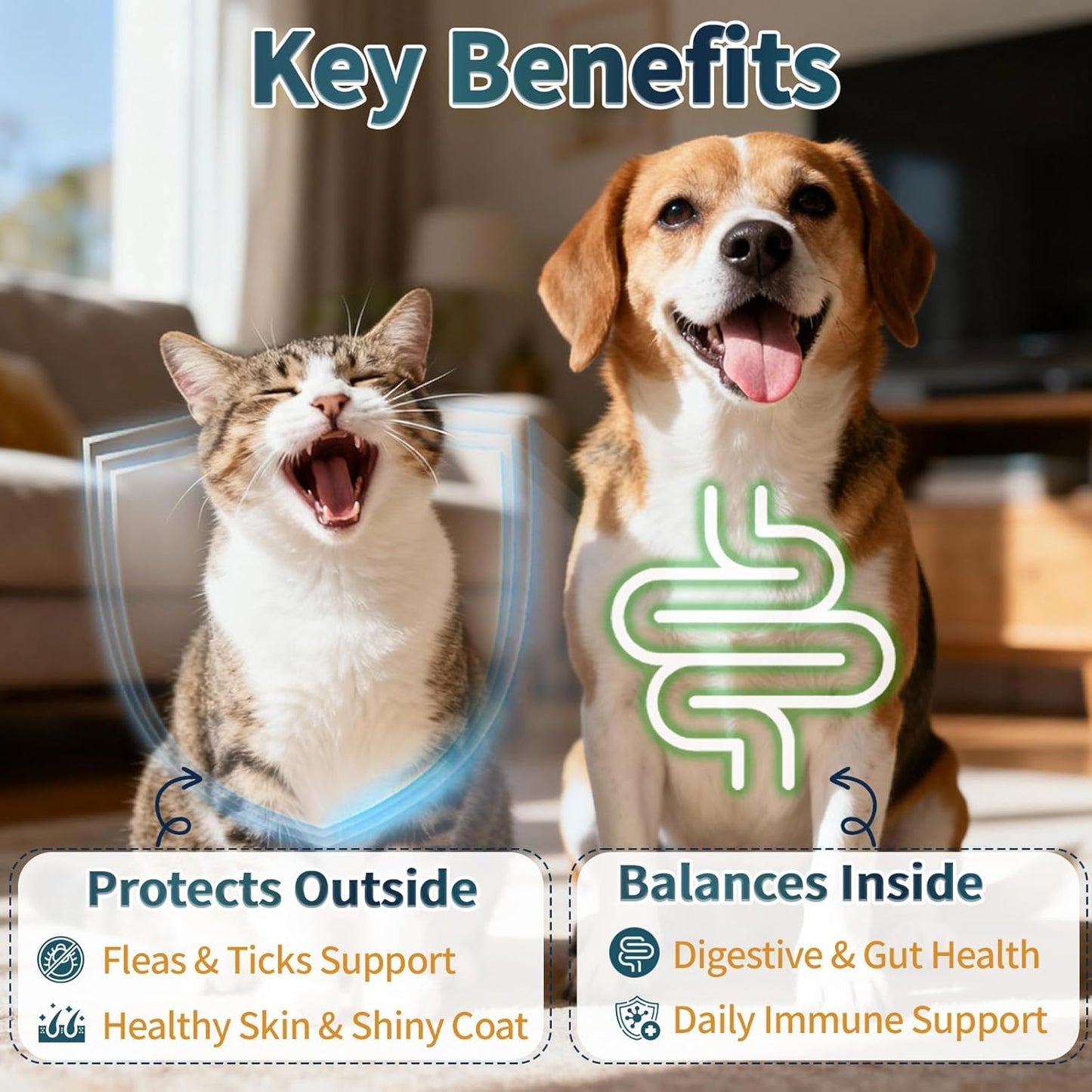 Flea and Tick Support for Dogs and Cats, Natural Flea & Tick Supplement with Probiotics Multivitamin, Supports Healthy Skin Coat & Digestion - All Breeds and Ages - Chicken