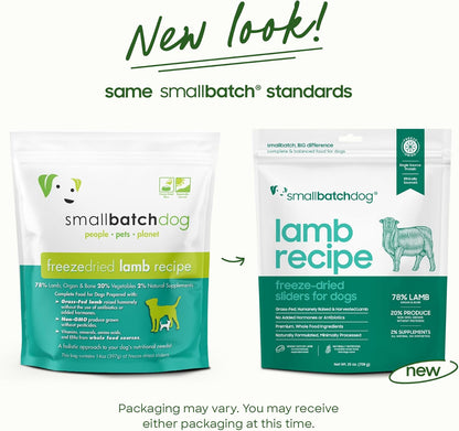 smallbatch Pets Freeze Dried Raw Dog Food, Lamb Recipe, 25 oz, Organic High Protein Dog Food, Grain Free, Made in The USA, Humanely Raised Meat, Single Protein, for Picky Eaters, Hydrate & Serve