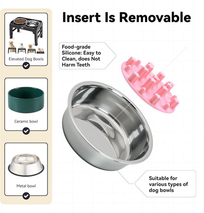 Slow Feeder Insert for Cat Dog Bowls, Anti-Choking Silicone with Strong Suction Cups, Fits Most Cat Bowls, Ideal for Puppy Small Medium Breeds (Pink)