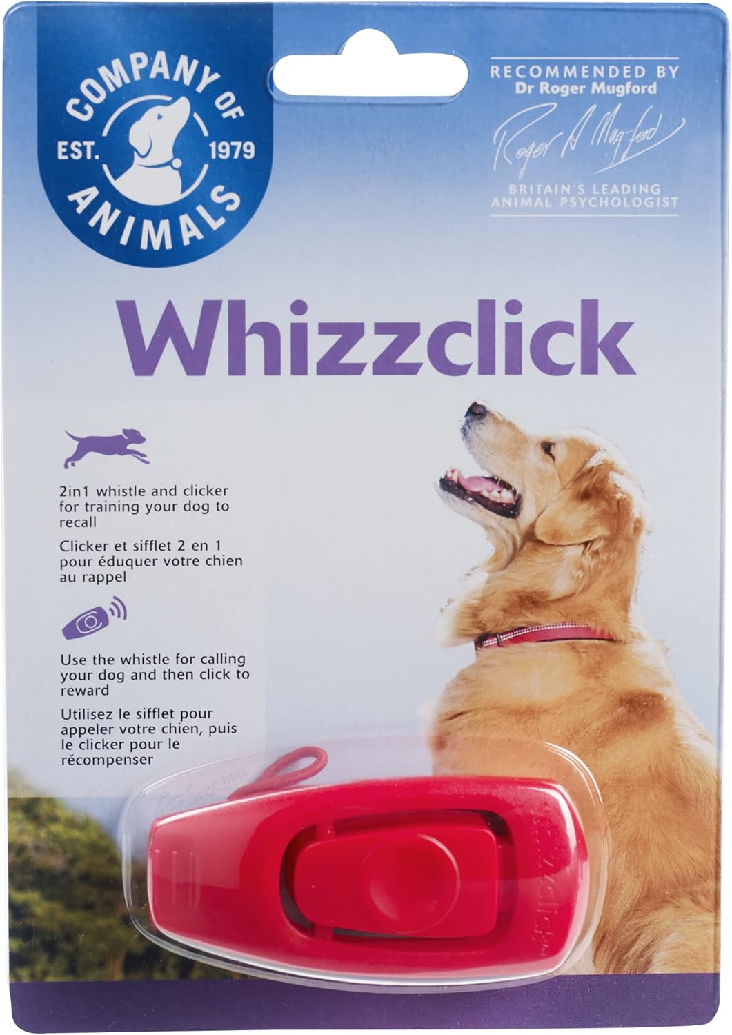 Company of Animals Whizzclick, Clicker and Whistle Combined, Recall and Reward Training, Wrist Strap, for All Dogs Including Sensitive Dogs and Puppies (Pack of 2)