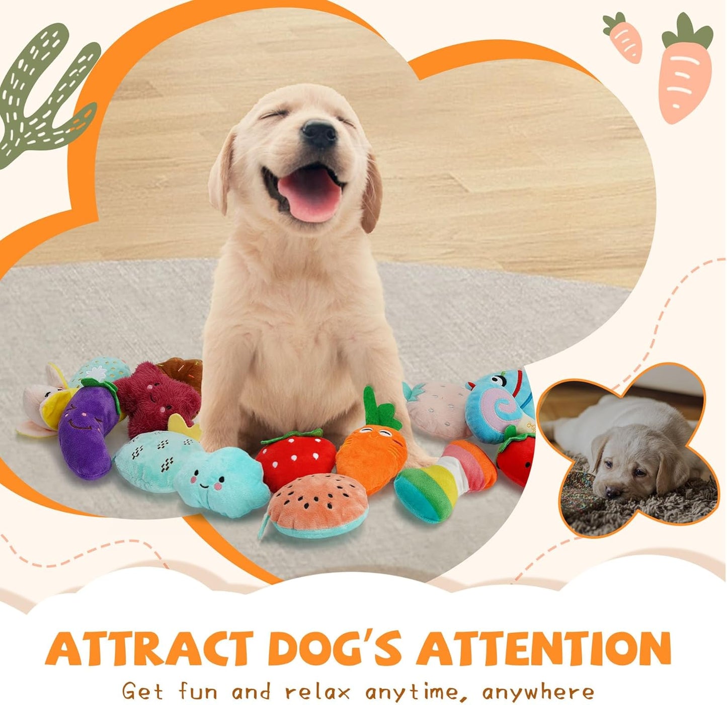 Cheerful 20-Pack Squeaky Dog Toys Set - Included 4 Dog Bags, Plush Puppy Toys with Irresistibly Cute Characters for Small Dogs, Interactive Dog Squeak Toys for Fun&Teeth Cleaning