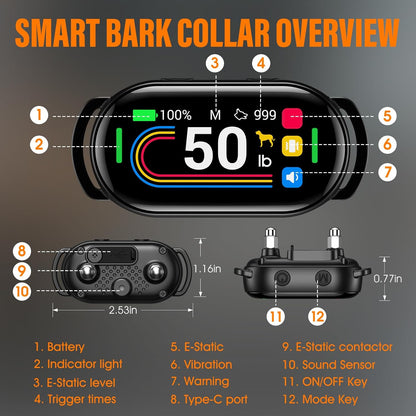 Smart Dog Bark Collar - for Small Medium Large Dogs 10-100lbs, Automatic Dog Training Collar to Decrease Barking, Anti Barking Device with 4 Training Modes, More 8 Sensitivity Levels, Black