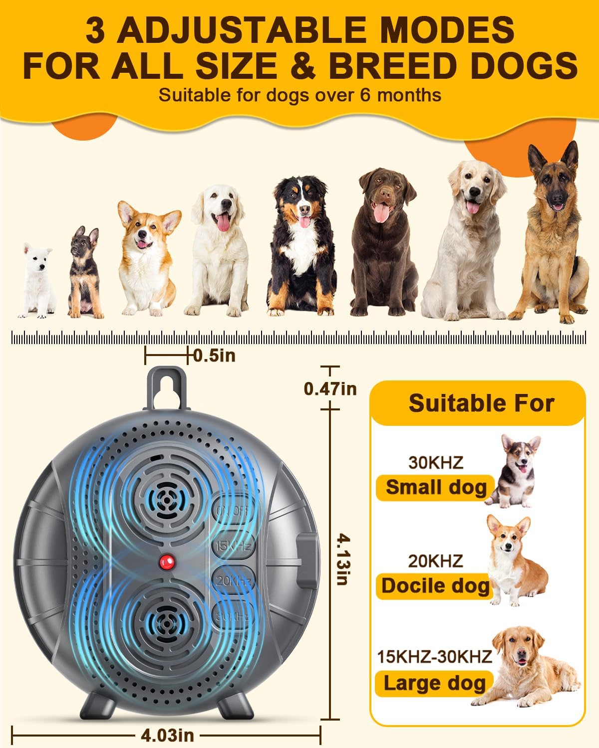 Anti Barking Device for Dogs, Rechargeable Ultrasonic Bark Box with 3 Adjustable Modes, Safe 35FT Dog Bark Deterrent Device & Dog Barking Silencer for Indoor and Outdoor Use (Gray)