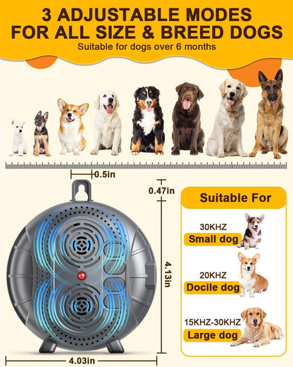 Anti Barking Device for Dogs, Rechargeable Ultrasonic Bark Box with 3 Adjustable Modes, Safe 35FT Dog Bark Deterrent Device & Dog Barking Silencer for Indoor and Outdoor Use (Gray)