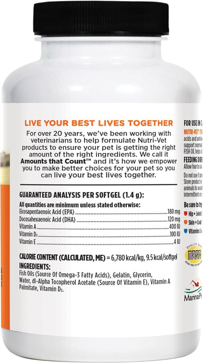 Nutri-Vet Fish Oil Supplement for Dogs,Omega 3,Fish Oil for Dogs,Pet Supplies,Pet Vitamins and Supplements,EPA DHA Formula,Puppy Vitamins,Shed Control,New Puppy Essentials,100 Count (Pack of 2)