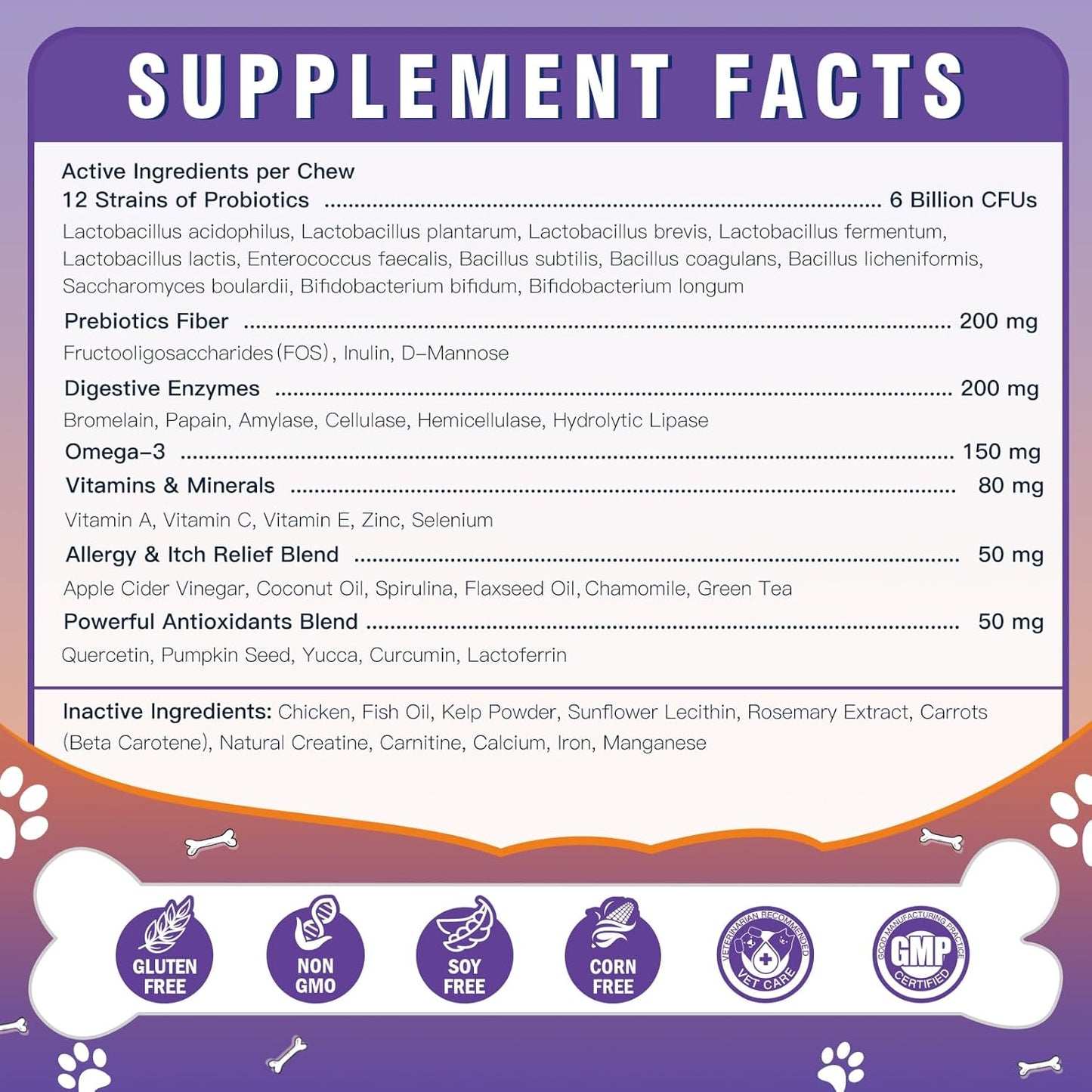 DRFOSTER Probiotics for Dogs, Freeze-Dried Dog Probiotics and Digestive Enzymes, Plus Omega-3 for Itchy Skin, Prebiotics for Digestive Health, Dog Vitamins and Supplements for Immune Health, 180 Bites