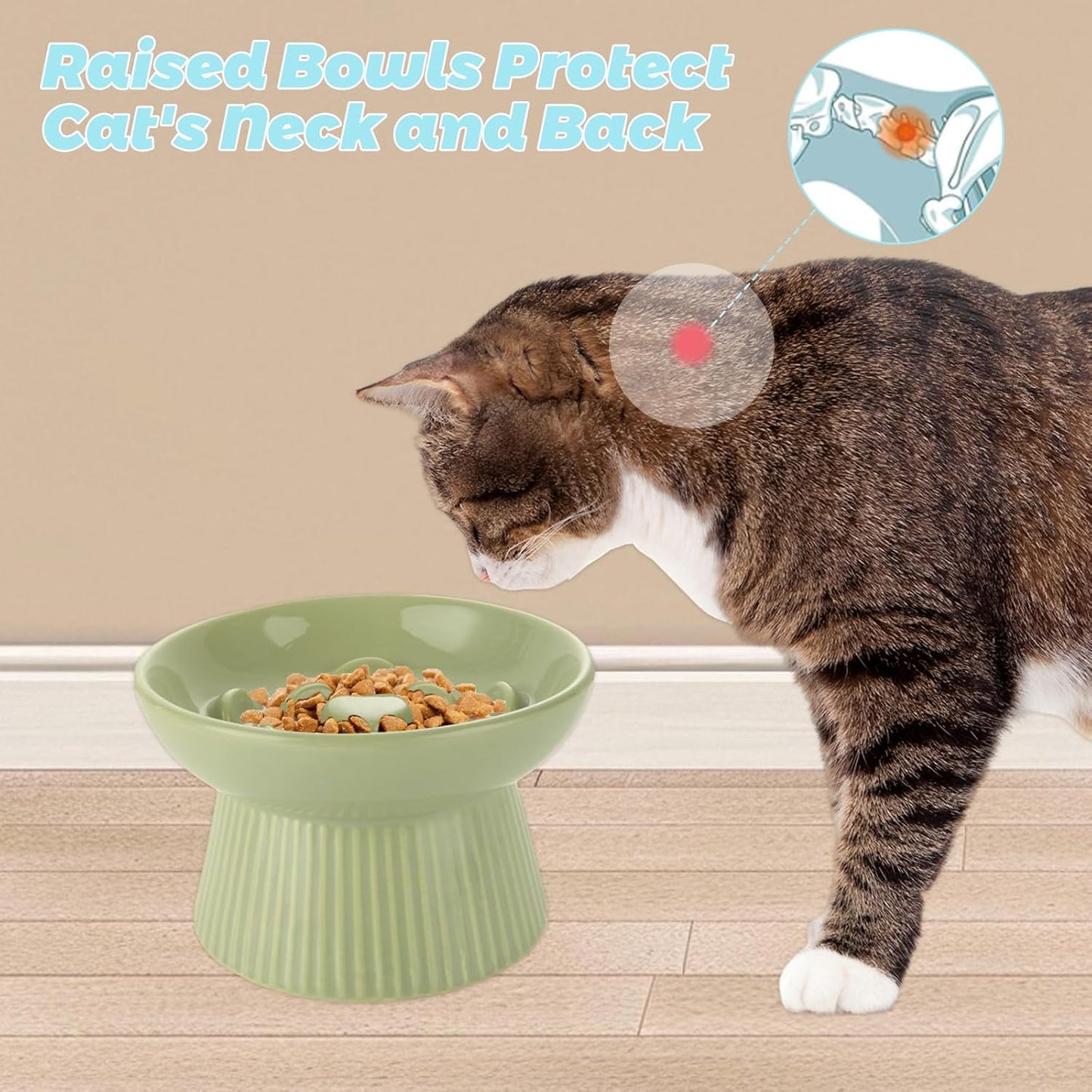 STARVAST 2 Pack Ceramic Slow Feeder Cat Bowl, Elevated Slow Feeder Cat Bowl, Anti Vomiting & Choking Cat Slow Feeder, Raised Cat Bowl Slow Feeder for Dry and Wet Food, Spill-Proof and Easy to Clean