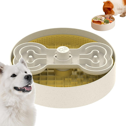 Puzzle Feeder Slow Feeder Dog Bowl with Lick Mat and Puzzle Inserts - Non-Slip Base, Adjustable Speed Design, Dishwasher Safe for Large Dogs,Yellow