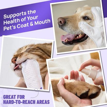 HICC PET Dogs Essential Clean & Care Kit - Pets Hot Spot Treatment & Itch Relief Spray + Cleaning Deodorizing Teeth and Body Wipes for Dogs and Cats - Great for Daily & Travel