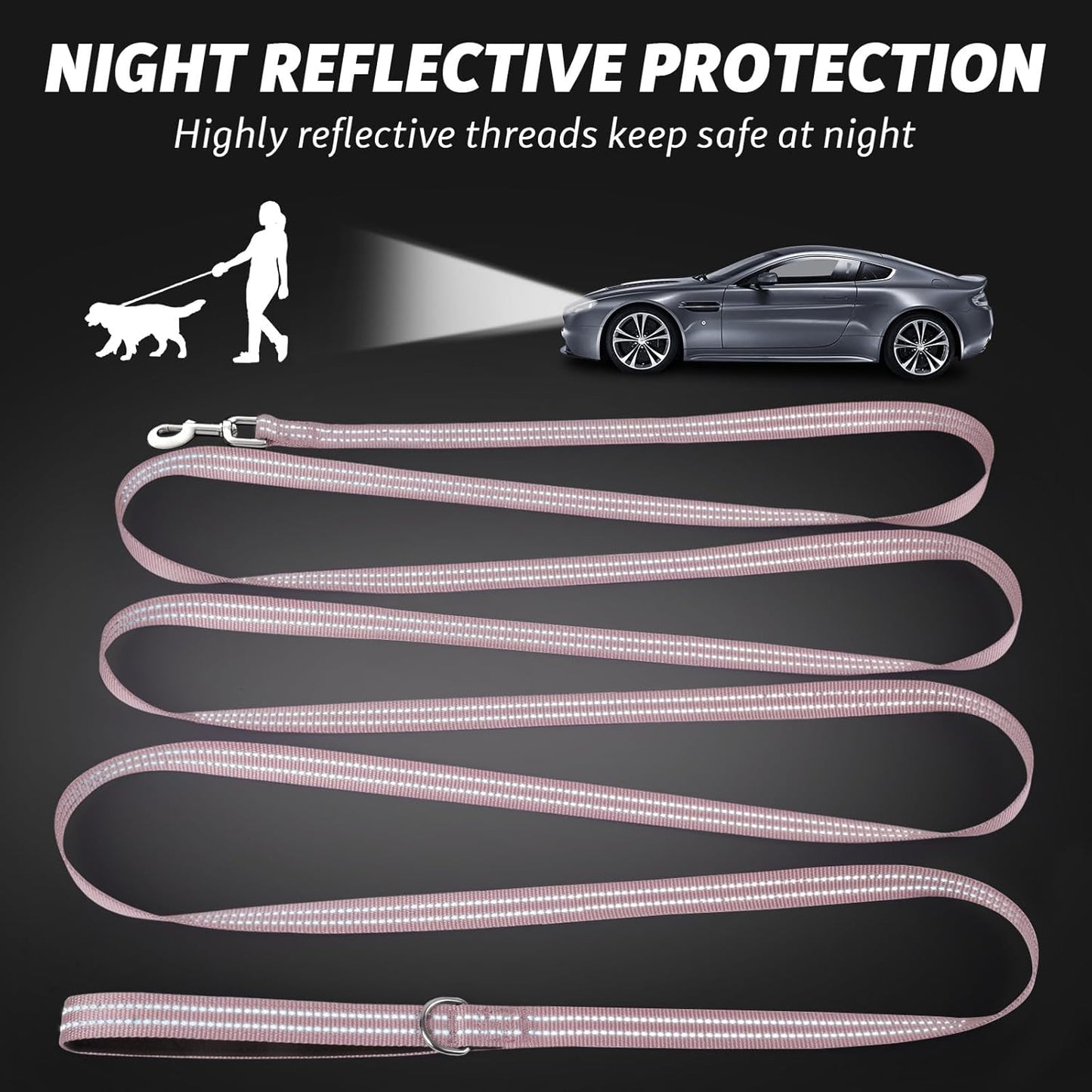 Long Dog Leash XiaZ Training Leashes 10/15/20/30/50/100ft Long Lead for Dogs 30ft Training Leash for Outside Pink 30 Foot Nylon Padded Handle Reflective Hiking Yard