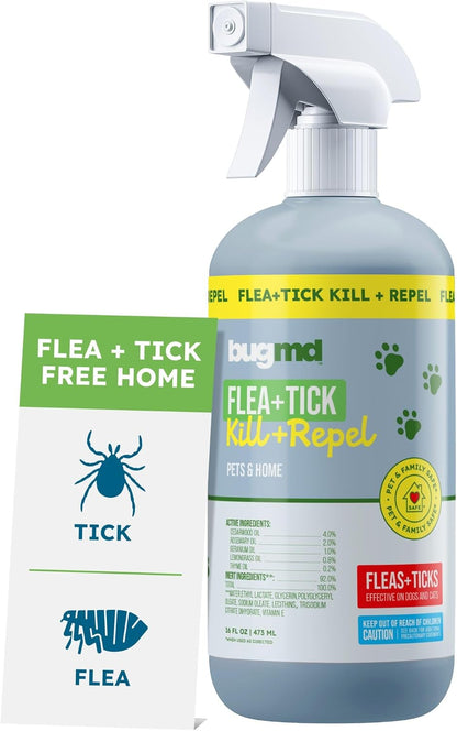 BugMD Pet Safe Flea Spray for Cats & Home | Natural Indoor Flea Killer & Tick Prevention | Plant-Based Flea Treatment for Carpet, Furniture & Cat Trees with Essential Oils