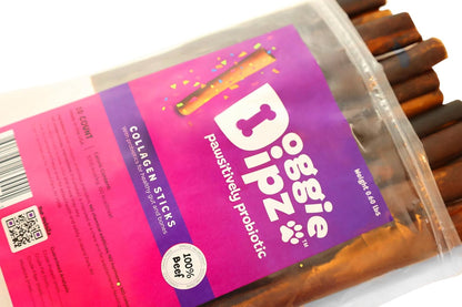 Beef Collagen Sticks for Dogs – 10 Pack - 6” Sticks - Healthy Dog Chew Treats with Probiotics – Natural, Rawhide-Free, Long-Lasting – Bully Stick Alternative Made in USA (Unflavored)