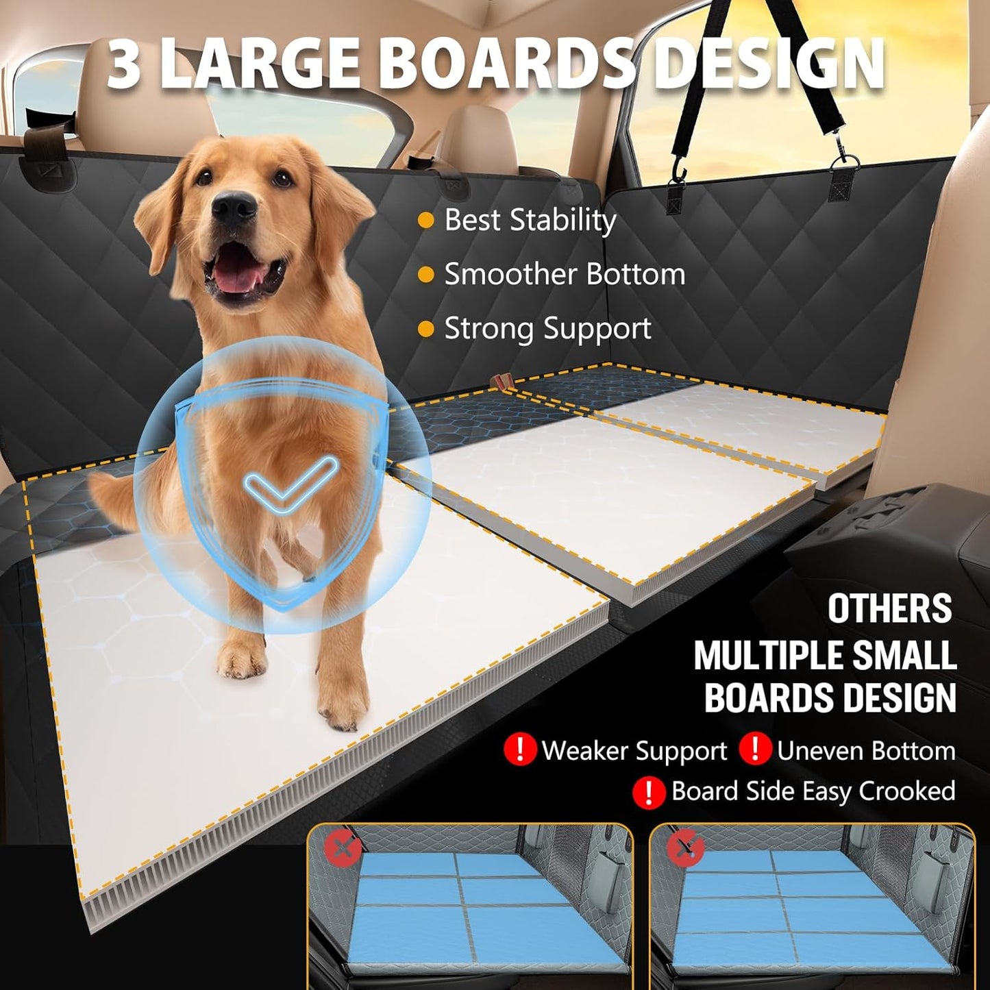 Back Seat Extender for Dogs-Large Space, Dog Car Seat Cover Hard Bottom Holds 420lbs, Sturdy Backseat Extender for Dogs,Upgraded Material Waterproof Pet Car Bed Dog Hammock for Car, SUV,Truck