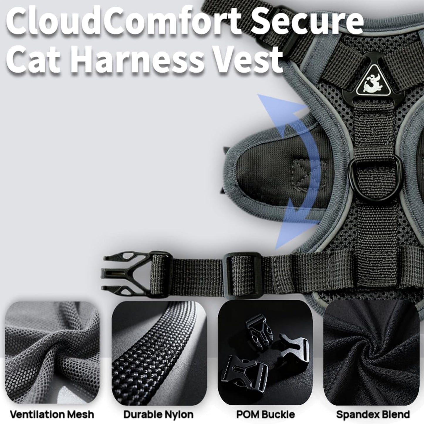 Cat Chest Straps and Belts, Anti-Escape Adjustable Soft net cat Belts, Easy to Control, Breathable, Chest Straps Set for All Types of cat Vests，XL