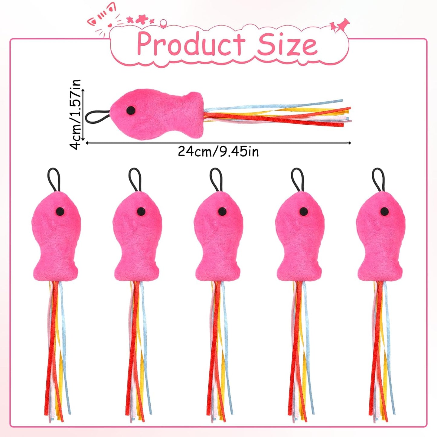 5 Pcs Cat Toys Rose Red Fish, Premium Cat Wand Toy Accessories with Ribbons Catnip Toys for Indoor Cats Exercise and Play