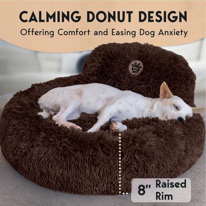 PetJett Calming Dog Bed Medium Size Dog - 30'' Donut Bed, Anti-Slip & Washable Super Soft Fluffy Plush Round Bed, Anti-Anxiety Premium Comfort Pet Bed, Fits Dogs up to 45 lbs - Brown