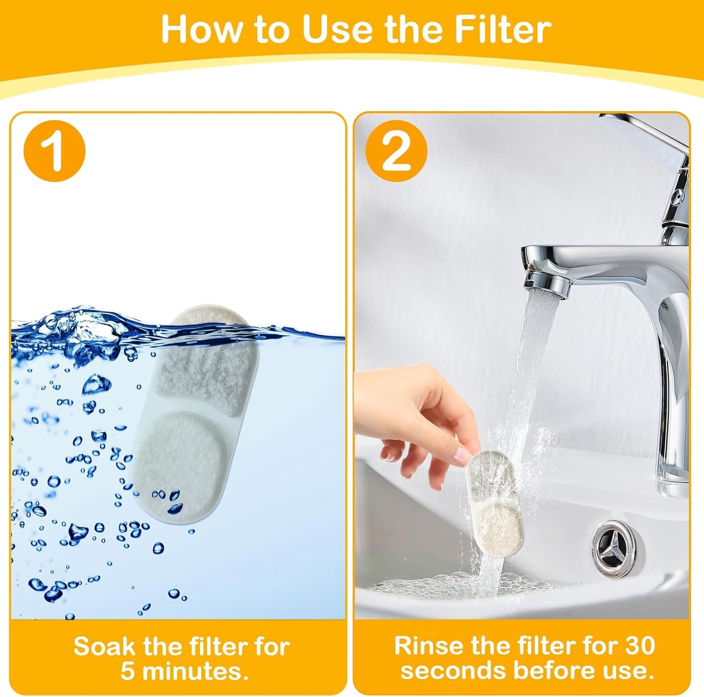 16+16 Pack Replacement Filters for APAUK Cat Water Fountain Stainless Steel 108oz/3.2L, 6 Month Set for Dog Water Dispenser, Includes 16 Filters & 16 Sponges