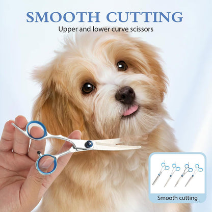 Dog Grooming Scissors, Dog Scissors for Grooming, Professional 6 in 1 Stainless Steel Heavy Duty Pet Grooming Scissors Kit for Dogs, Cats with Straight, Curved, Thinning Scissor and Comb