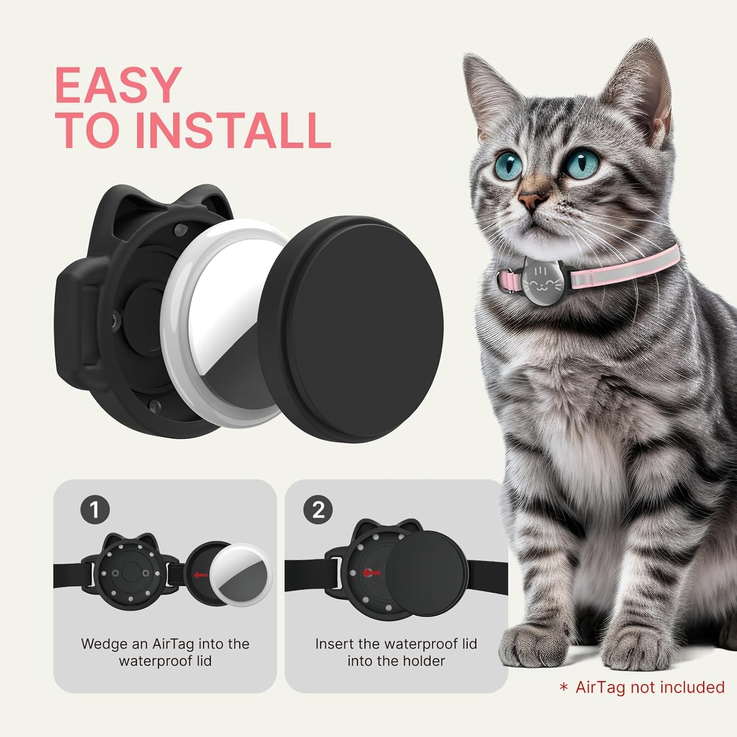 Cat Collar with Airtag Holder, Breakaway Cat Airtag Collar with Reflective Strap, Lightweight Kitten Collar for Apple Air tag, Hidden GPS Tracker Holder for Boy Girl Cats, Kittens, Puppies (9-13")