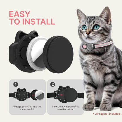 Cat Collar with Airtag Holder, Breakaway Cat Airtag Collar with Reflective Strap, Lightweight Kitten Collar for Apple Air tag, Hidden GPS Tracker Holder for Boy Girl Cats, Kittens, Puppies (9-13")