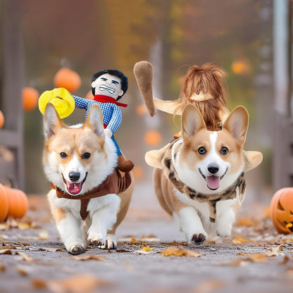DELIFUR Dog Halloween Costume Funny Dog Cowboy Riding Costume Pet Costume Cat Suit Cowboy Rider Style for Small Medium Large Dogs (Primitive Man, Small)