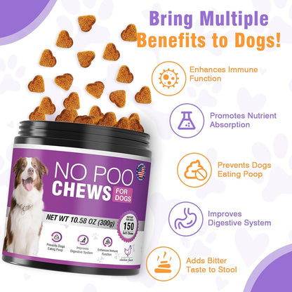 300 Chews No Poo Chews-No Poop Eating Deterrent for Dog-Coprophagia Deterrent for Dogs-Prevent Stop Dogs from Eating Poop Supplement with Digestive Enzymes&Probiotics-Breath Freshener-Chicken Flavor