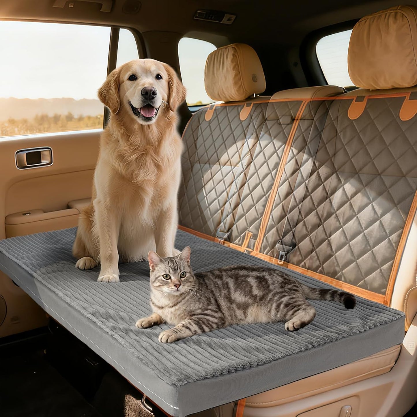 Dog Bed Mat for Car Backseat,Colewin Non-slip Waterproof Car Seat Mat for Dogs&Pets with 2-Inch Thick Foam & Easy Clean Dog Pad Cover Suitable for Travel,Camp,Home,NOT Include Extender(23.5x51in,Grey)