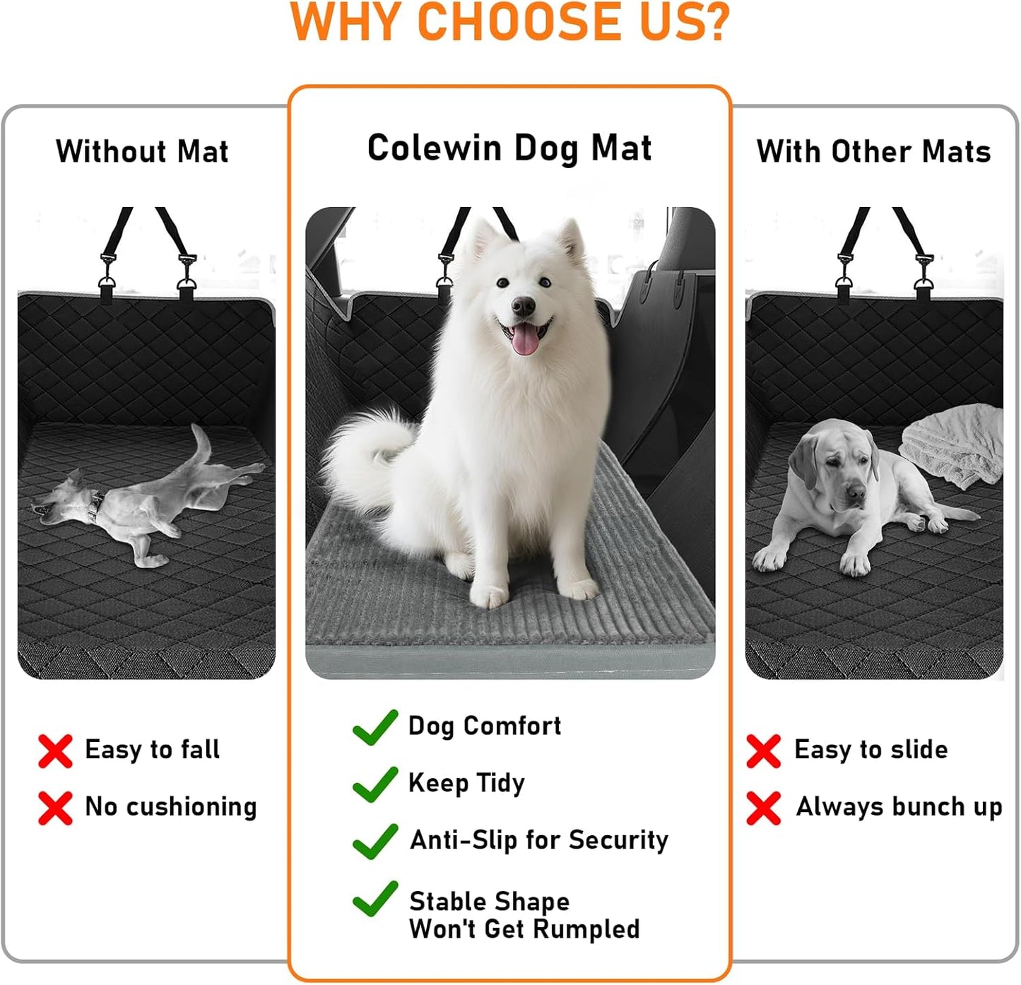 Dog Bed Mat for Car Backseat,Colewin Non-slip Waterproof Car Seat Mat for Dogs&Pets with 2-Inch Thick Foam & Easy Clean Dog Pad Cover Suitable for Travel,Camp,Home,NOT Include Extender(23.5x51in,Grey)