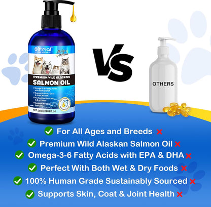 Omega 3 Fish Oil for Dogs -8.8 FL.OZ Salmon Oil for Dogs & Cats - Dog Fish Oil Supplement - Omega 3 Fish Oil for Pet Skin and Coat, Shedding, EPA + DHA, golden