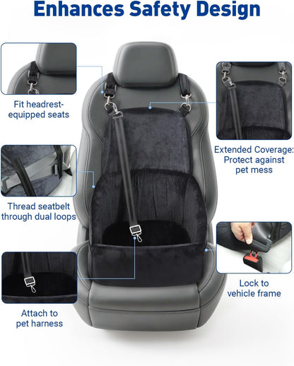 Dog Car Seat for Small Medium Dogs, Pet Booster Seat with Extendable Backrest, Pet Portable Car Seats up to 30 lbs, Washable Travel Bed with Storage Pockets and 2 Safety Leashes, Black