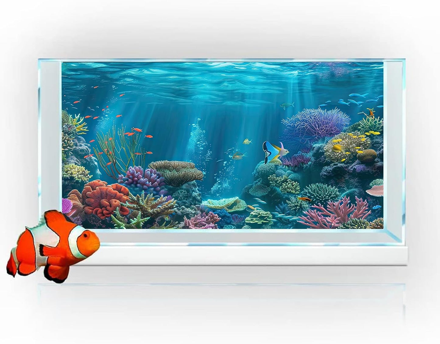 iTapnoom Ocean Floor Aquarium Background, Underwater Tropical Fish Coral Reef Aquatic Nature Plant Fish Tank Backdrop Decor, Polyester Fabric with 6 EVA Double-Sided Tapes 36x18 inches/90x45cm