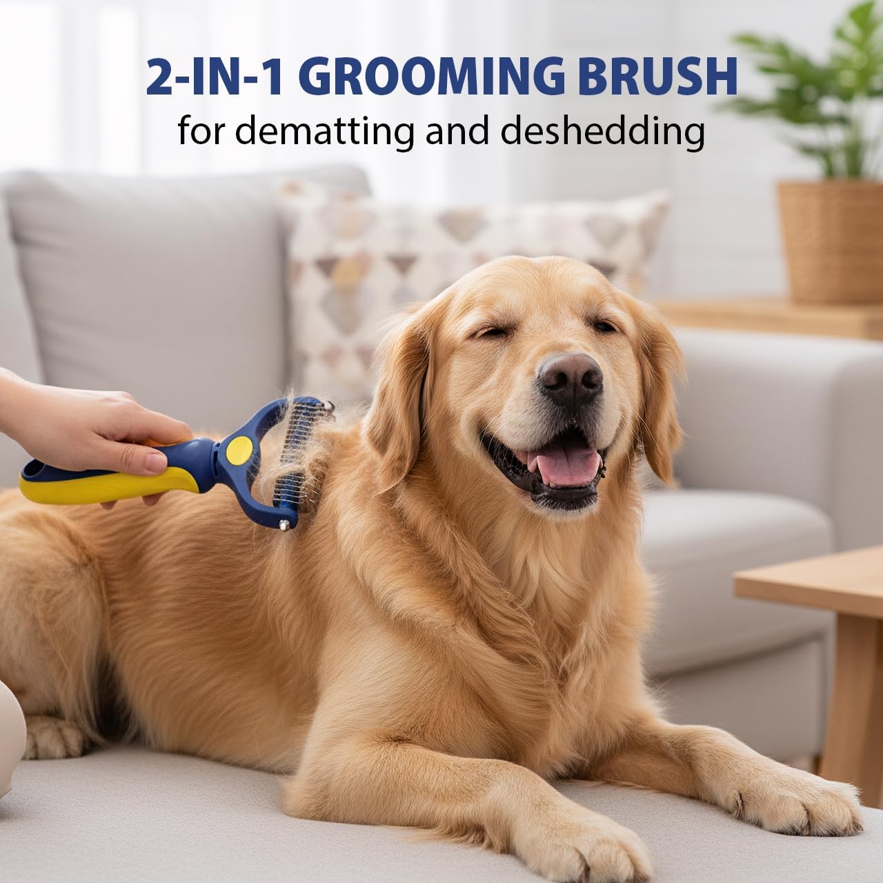 Professional Double-Sided Pet Grooming Rake, Blue and Yellow Deshedding Tool for Dogs and Cats, Undercoat Dematting Brush for Long Hair Pets