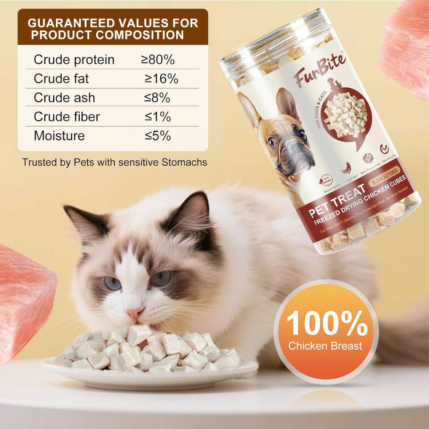 Freeze Dried Chicken for Cat & Dog Treats, Pet Training Dehydrated Snack for Dogs,Natural Single Ingredient High Protein Chickens Breast Snacks,Cat Jerky Chews for Dog