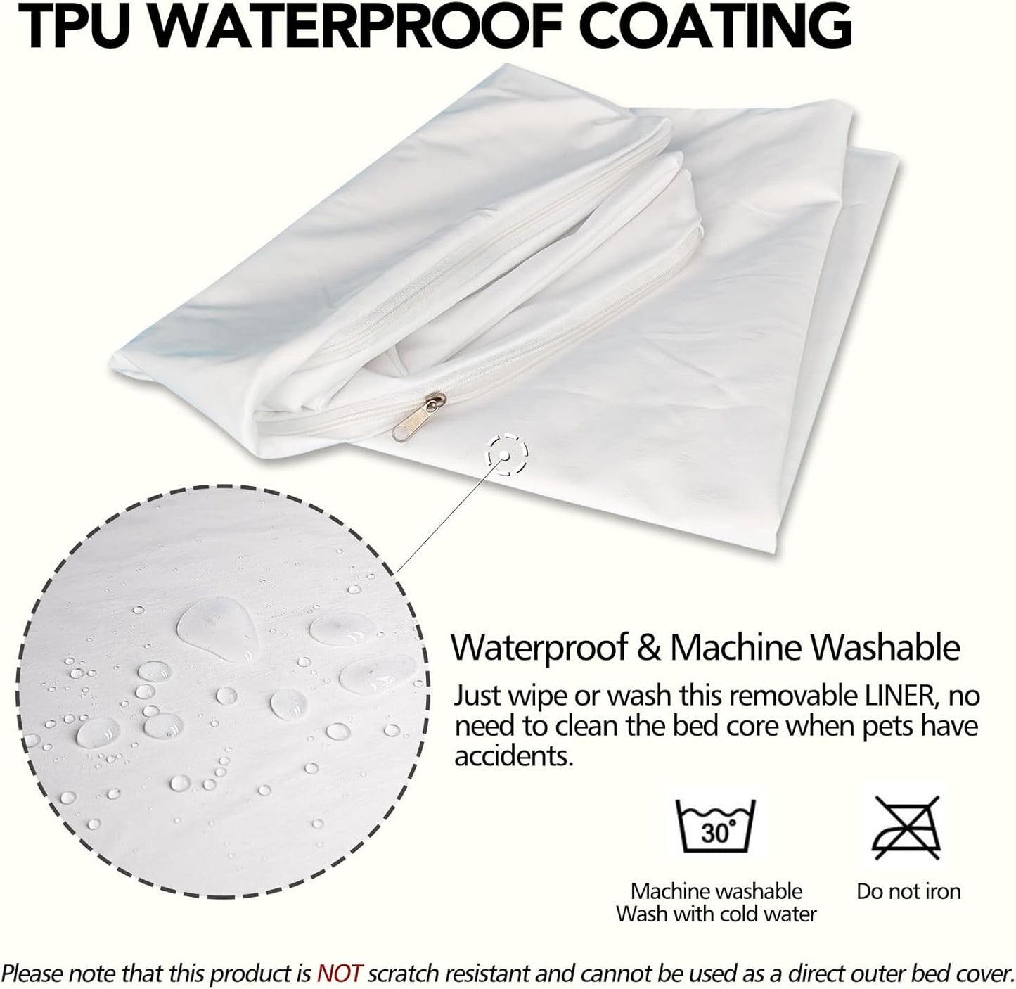 Waterproof Dog Bed Liner, Washable Replacement Cover Reusable Pet Pee Water Resistant Proof with Zipper, Liner Only 41x29 inch
