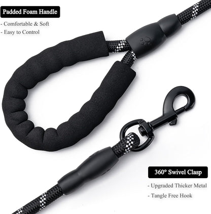 2 Pack Dog Leash, 4/5//6 FT Heavy Duty Nylon Rope Pet Leashes with Comfortable Padded Handle, Reflective Dog Leashes for Small Medium and Large Dogs (5FT-1/2,Black/Black)