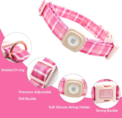 Lionheart Glory Pink Plaid Adjustable Dog Collar with Airtag Holder for Small Dogs