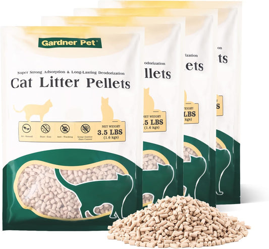 Gardner Pet Cat Litter Pellets Works in Double-Layer Litter Boxes Natural Mineral Formula with Odor Control, Low Dust & Low Tracking, Non-Clumping Cat Litter, Lightweight & Safe(3.5LBS*4)