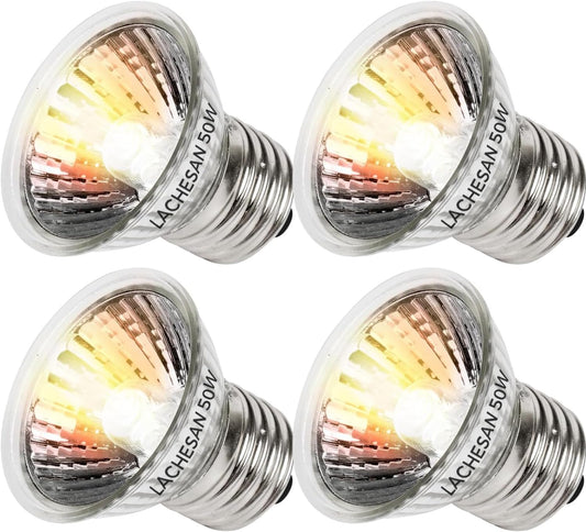 4-Pack 50W UVA Bulbs, Fit E26 Heat Reptile Lamp, Light Turtle Heat Lamp for Reptiles and Amphibian Tanks, Terrariums and Cages, Works with Various Lamp Fixtures