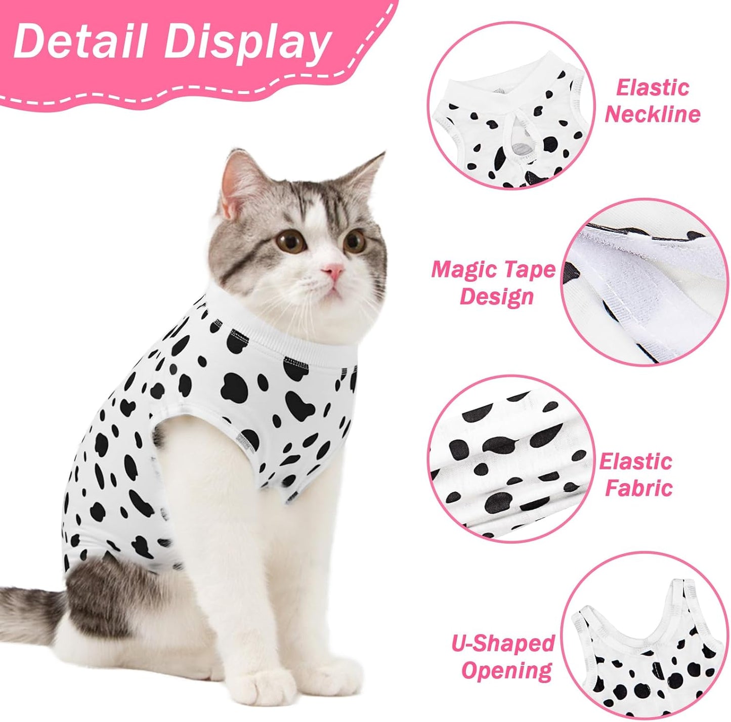 Coppthinktu Cat Recovery Suit Female Cats Onesie for Cats, Breathable Cat Surgery Suit for Surgical Abdominal Wounds Skin Diseases, Cute Kitten Spay Recovery Suit E-Collar Alternative Anti Licking