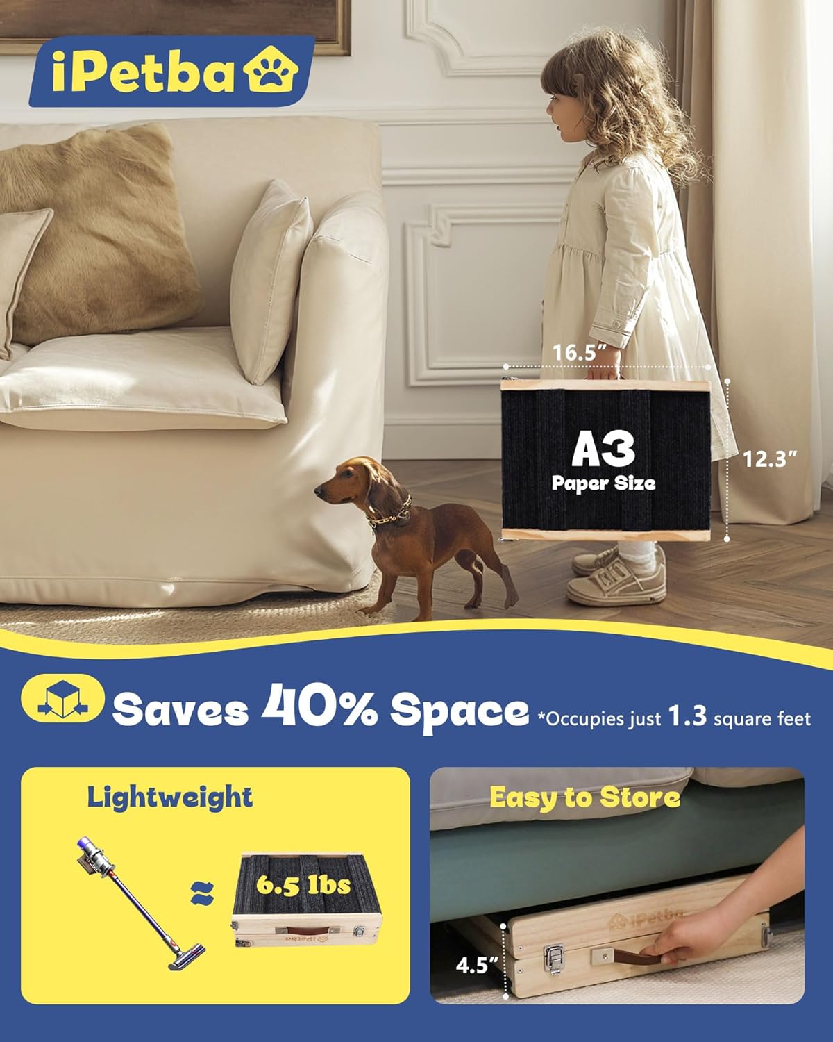 Dog Ramp for Bed & Couch for Small Dogs - Joint-Friendly, Anti-Slip, Folding, Adjustable, Portable, Up to 35 lbs