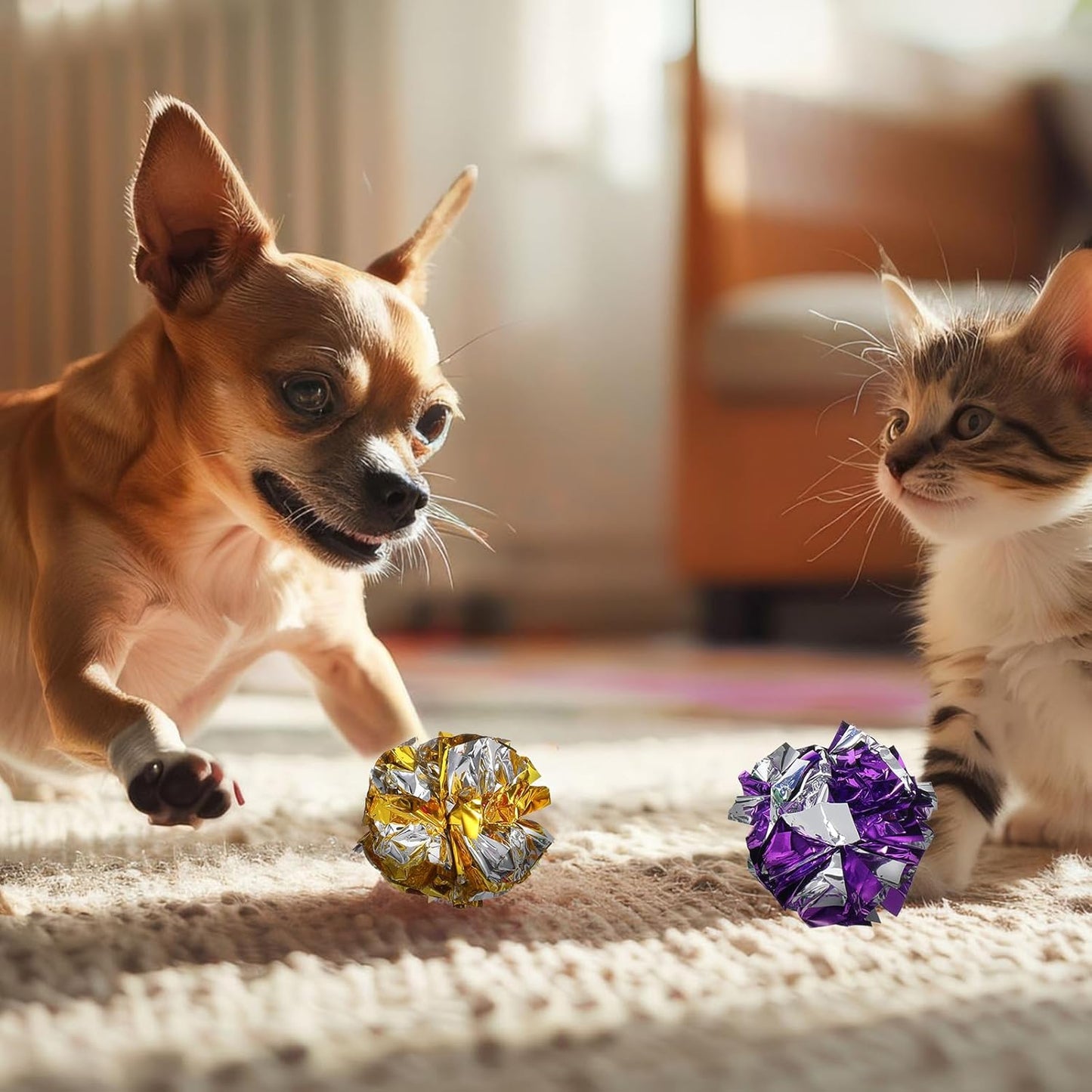 150 Pcs Crinkle Balls Cat Toys, 1.96 Inch Polyester Film Interactive Crinkle Balls, Colorful Chew and Chase Toys, Keep Cats Kittens Fit Active Indoor, Random Color