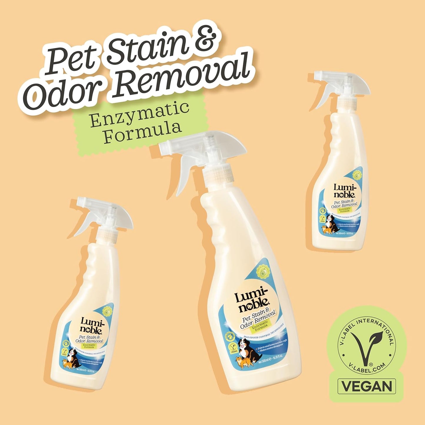 Lumi-Noble Pet Stain & Odor Remover Spray – enzyme cleaner for dog urine and poop carpet, Upholstery & Fabrics – Eliminates Cat Pee, Feces, Vomit & Tough Stains, Eco-Friendly, Vegan, Citrus Scent